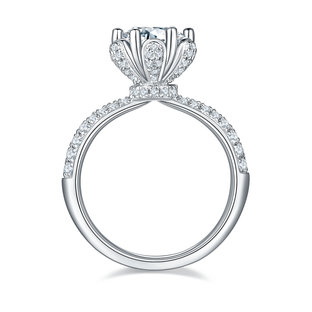 Straight arm luxury floral god S925 silver plated platinum moissanite diamond women's ring 1.5 carats D-grade